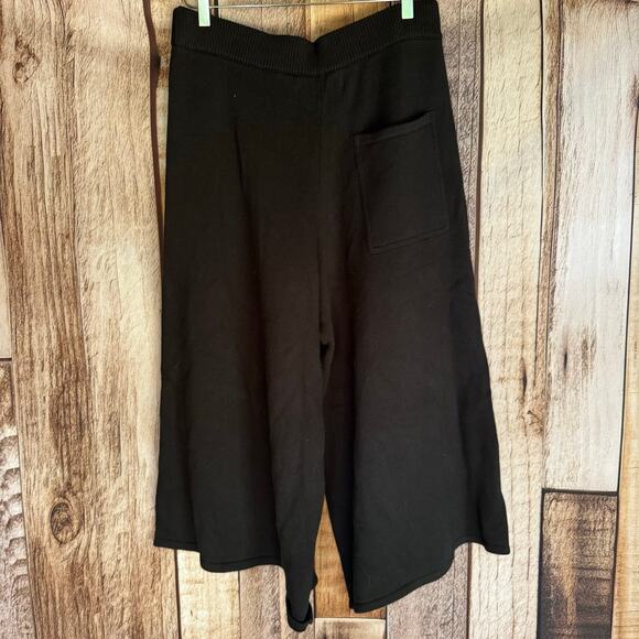 Roucha Cropped Pants Carmi Culottes Wide Leg Knit Pants Large Short Cotton Black - Picture 2 of 9